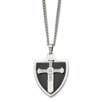 FJC Finejewelers Stainless Steel Black IP-plated with CZ Cross Shield 24in Necklace 24 Inches x 28 mm