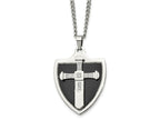 FJC Finejewelers Stainless Steel Black IP-plated with CZ Cross Shield 24in Necklace 24 Inches x 28 mm