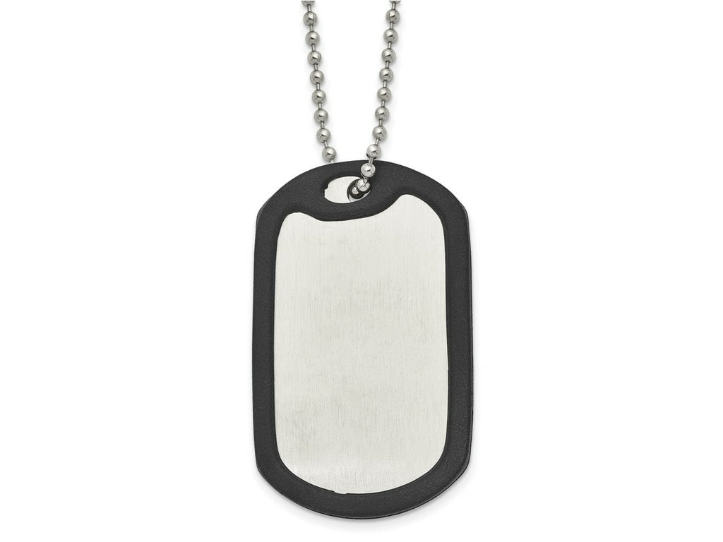 FJC Finejewelers Stainless Steel Brushed/Removeable Blk Rubber Dog Tag Necklace 24 Inches x 29.2 mm