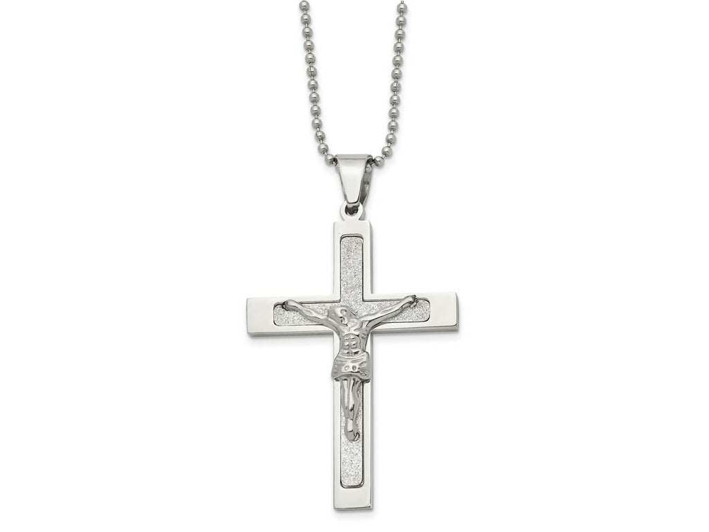 FJC Finejewelers Stainless Steel Polished Laser Cut Crucifix Necklace 22 Inches x 38.54 mm