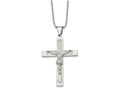 FJC Finejewelers Stainless Steel Polished Laser Cut Crucifix Necklace 22 Inches x 38.54 mm