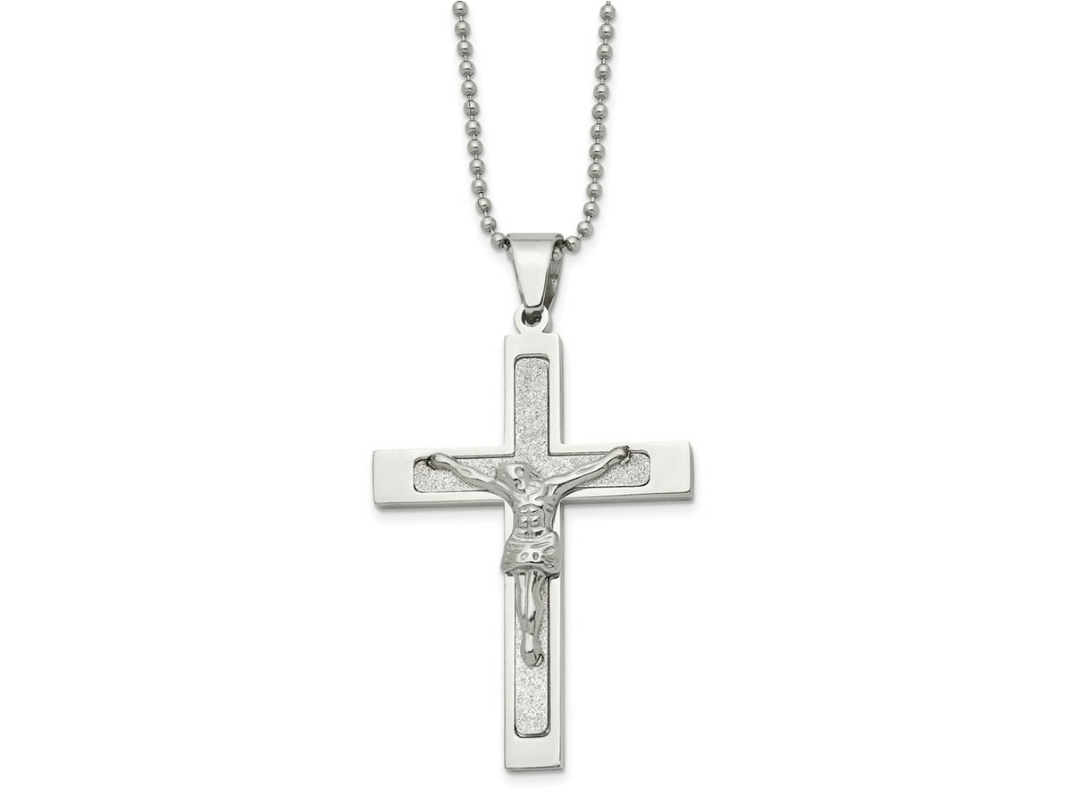 FJC Finejewelers Stainless Steel Polished Laser Cut Crucifix Necklace 22 Inches x 38.54 mm