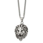 FJC Finejewelers Stainless Steel Antiqued and Polished Lion Head 24in Necklace 24 Inches x 28.37 mm