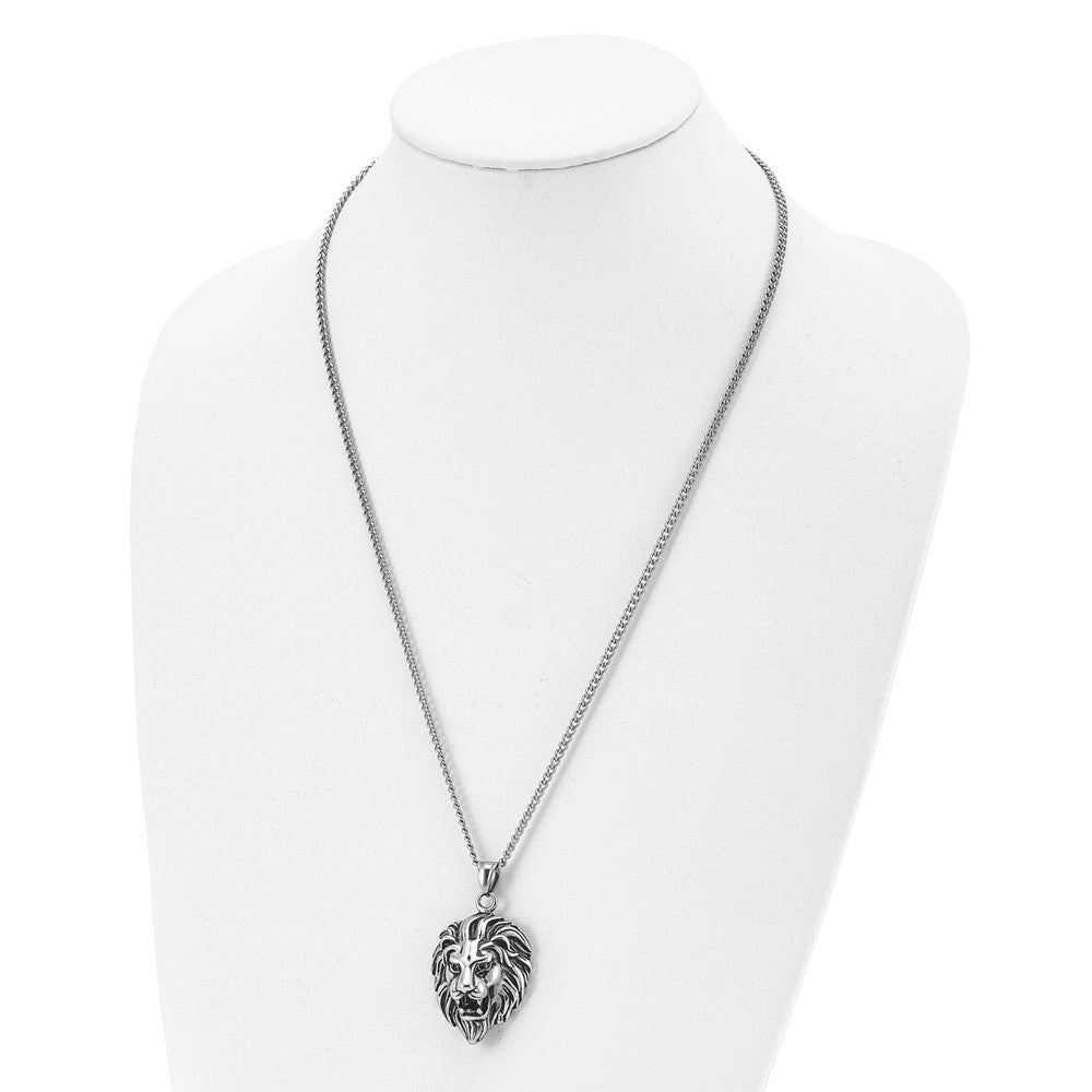 FJC Finejewelers Stainless Steel Antiqued and Polished Lion Head 24in Necklace 24 Inches x 28.37 mm