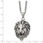 FJC Finejewelers Stainless Steel Antiqued and Polished Lion Head 24in Necklace 24 Inches x 28.37 mm