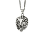 FJC Finejewelers Stainless Steel Antiqued and Polished Lion Head 24in Necklace 24 Inches x 28.37 mm