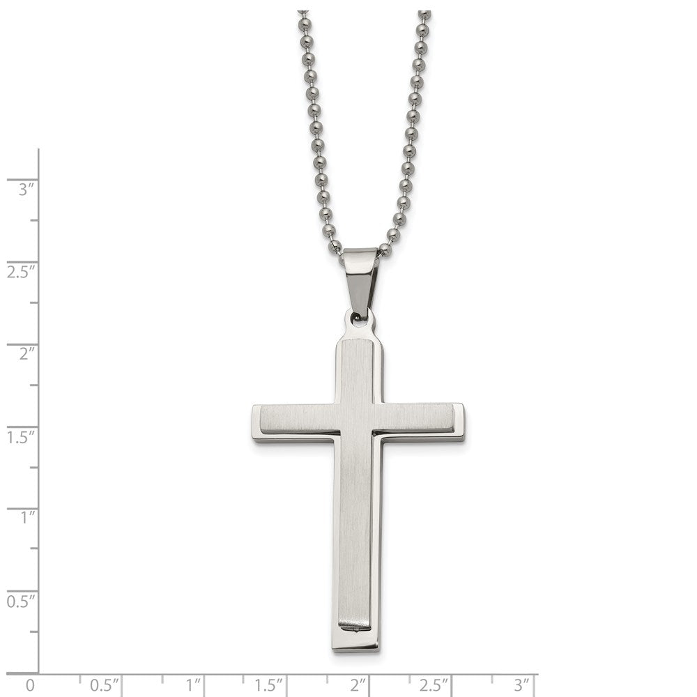 FJC Finejewelers Stainless Steel Ball Brushed and Layered Cross 22in Necklace 22 Inches x 31 mm