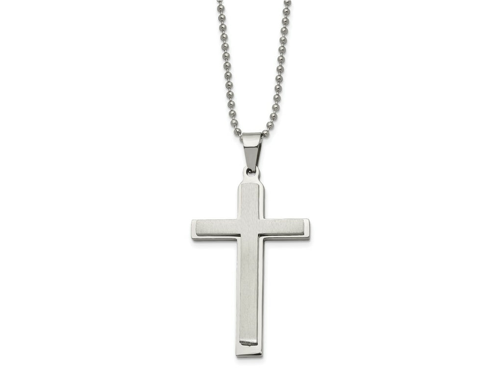 FJC Finejewelers Stainless Steel Ball Brushed and Layered Cross 22in Necklace 22 Inches x 31 mm