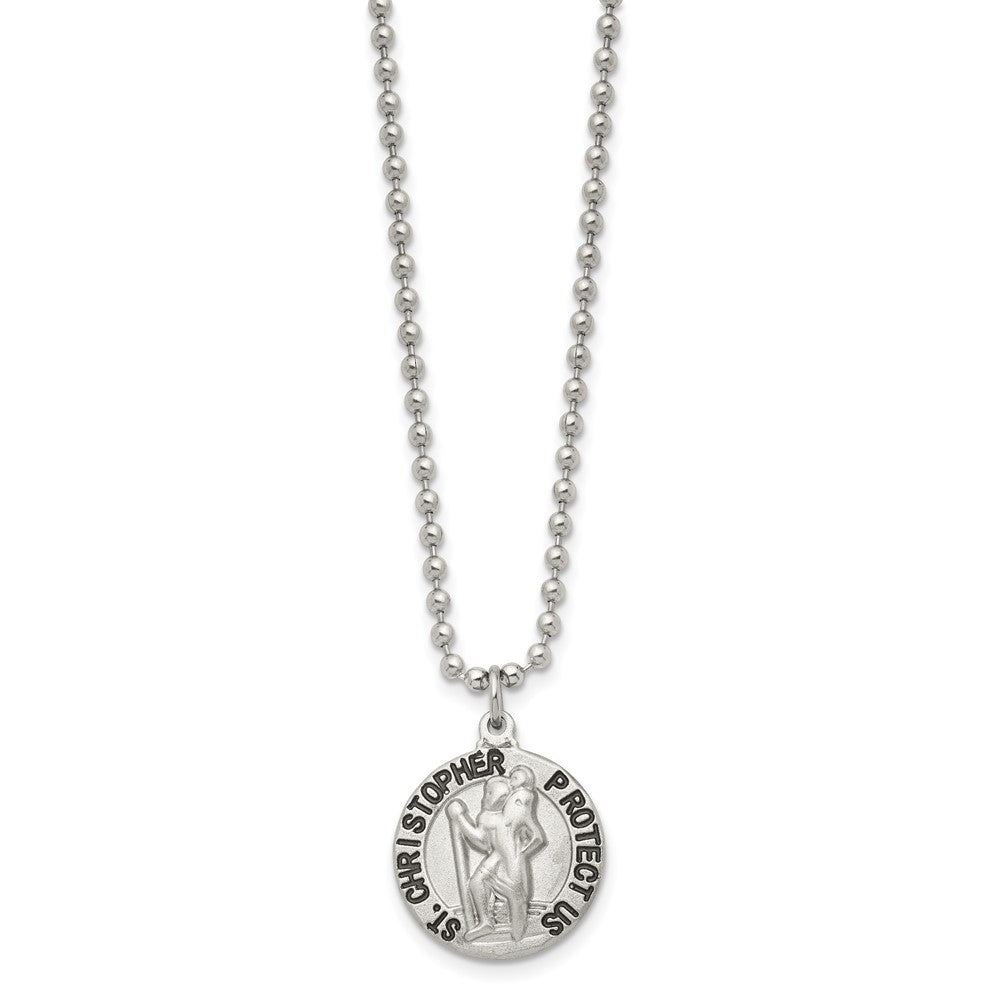 FJC Finejewelers Stainless Steel Ball Brushed and Enameled St. Christopher Medal Necklace 22 Inches