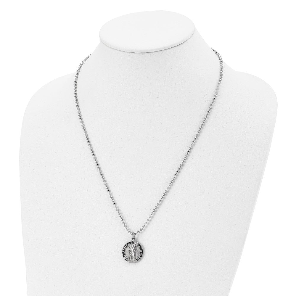 FJC Finejewelers Stainless Steel Ball Brushed and Enameled St. Christopher Medal Necklace 22 Inches