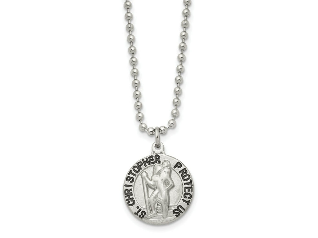 FJC Finejewelers Stainless Steel Ball Brushed and Enameled St. Christopher Medal Necklace 22 Inches