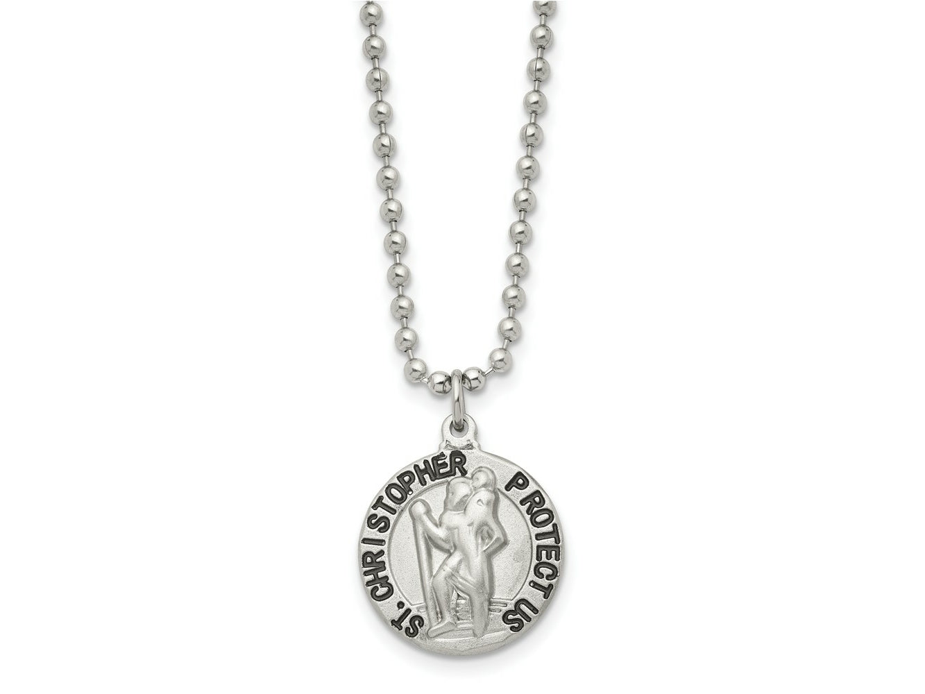 FJC Finejewelers Stainless Steel Ball Brushed and Enameled St. Christopher Medal Necklace 22 Inches