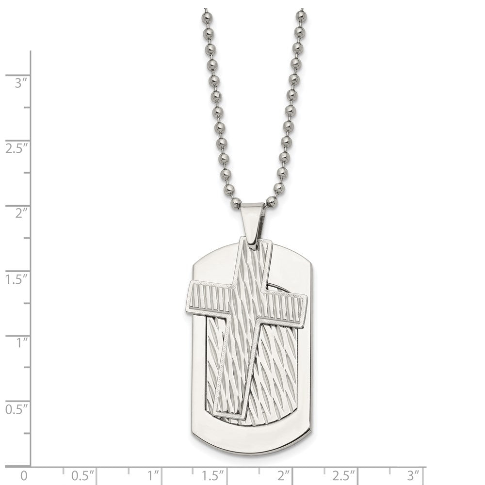 FJC Finejewelers Stainless Steel and Textured 2 Piece Cross Dog Tag 24in Necklace 24 Inches x 25 mm