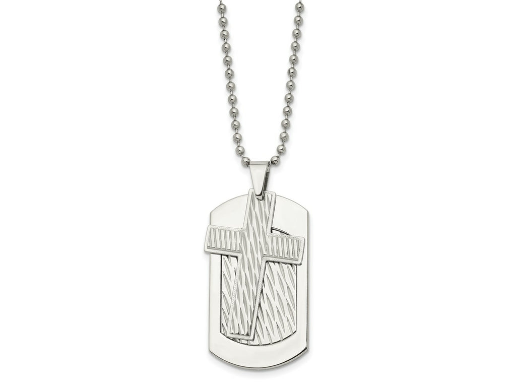 FJC Finejewelers Stainless Steel and Textured 2 Piece Cross Dog Tag 24in Necklace 24 Inches x 25 mm