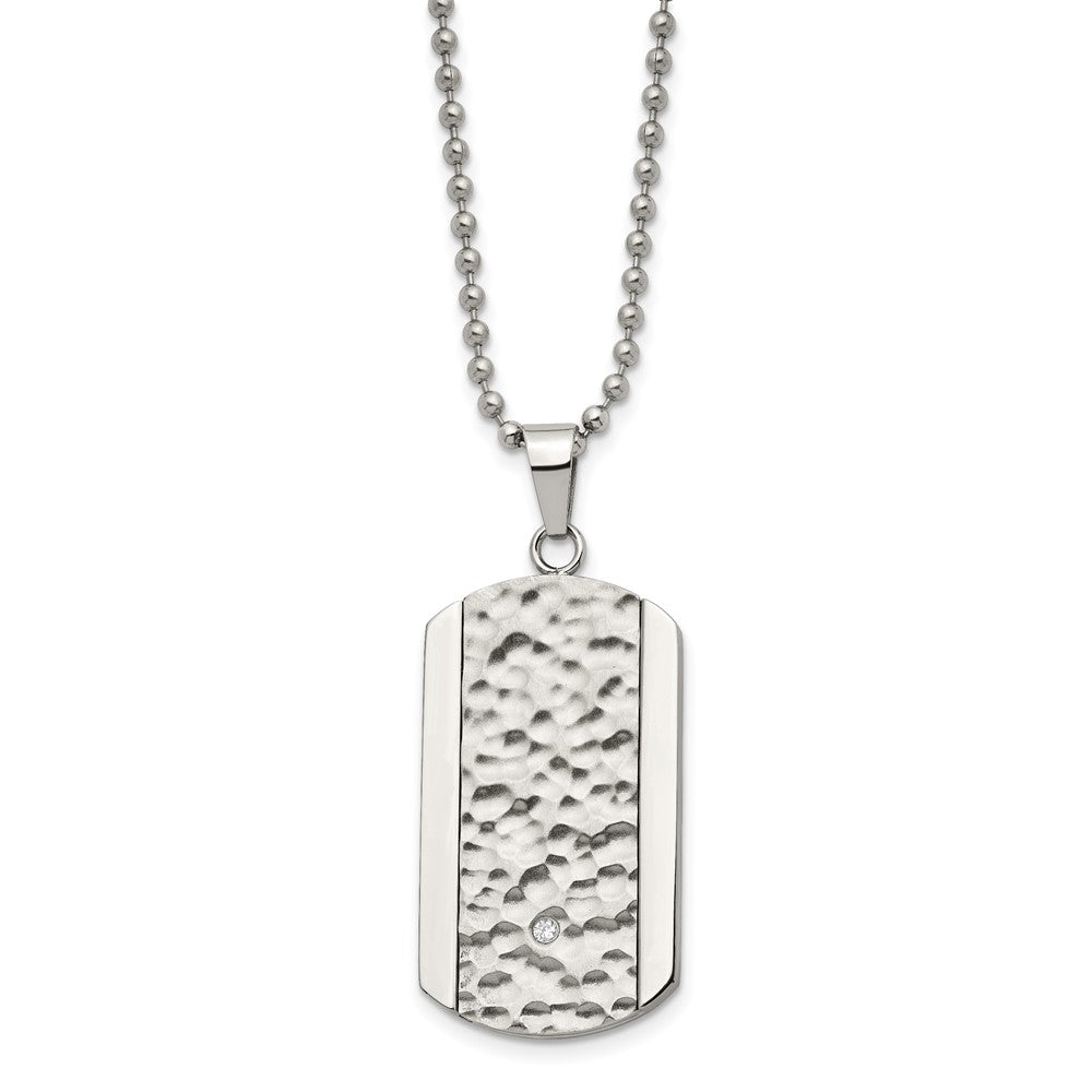 FJC Finejewelers Stainless Steel Polished and Hammered with CZ Dog Tag Necklace 22 Inches x 21.91 mm