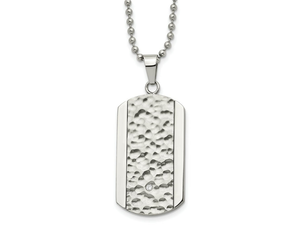 FJC Finejewelers Stainless Steel Polished and Hammered with CZ Dog Tag Necklace 22 Inches x 21.91 mm