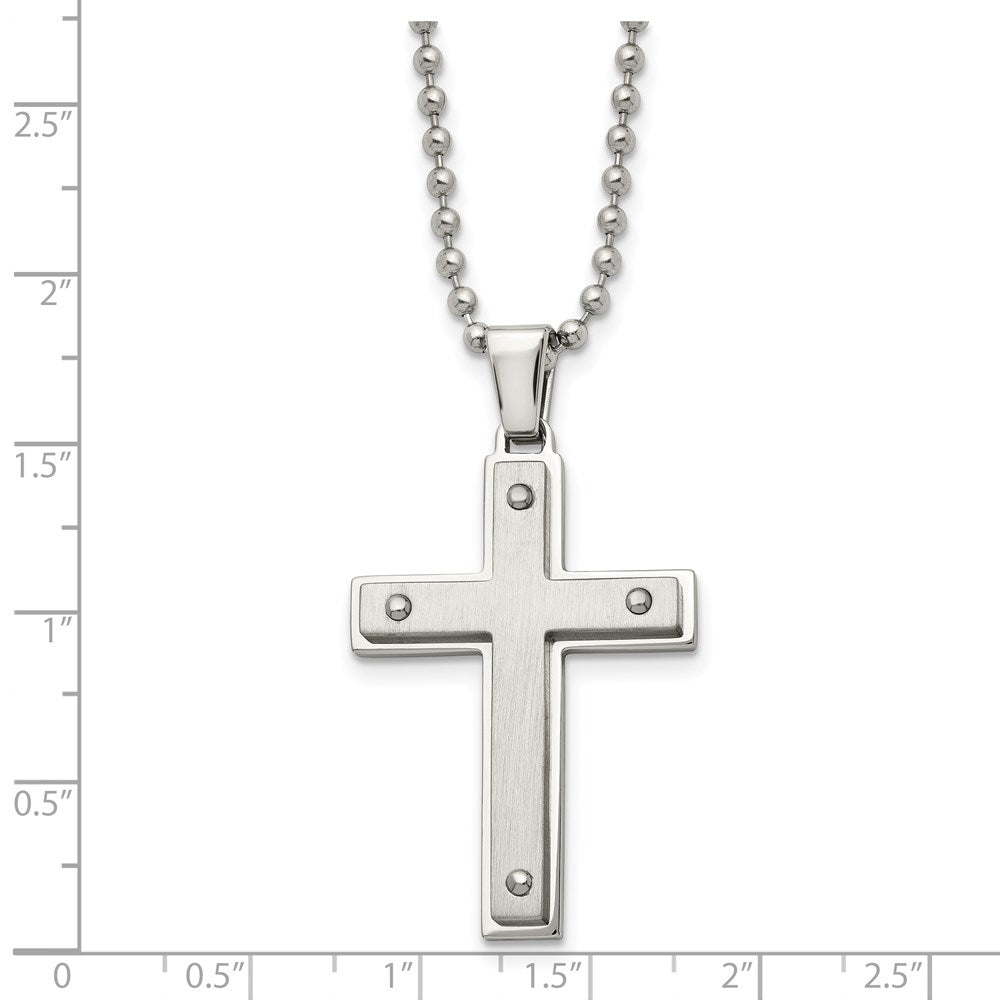 FJC Finejewelers Stainless Steel Ball Brushed and Cross 22in Necklace 22 Inches x 27 mm