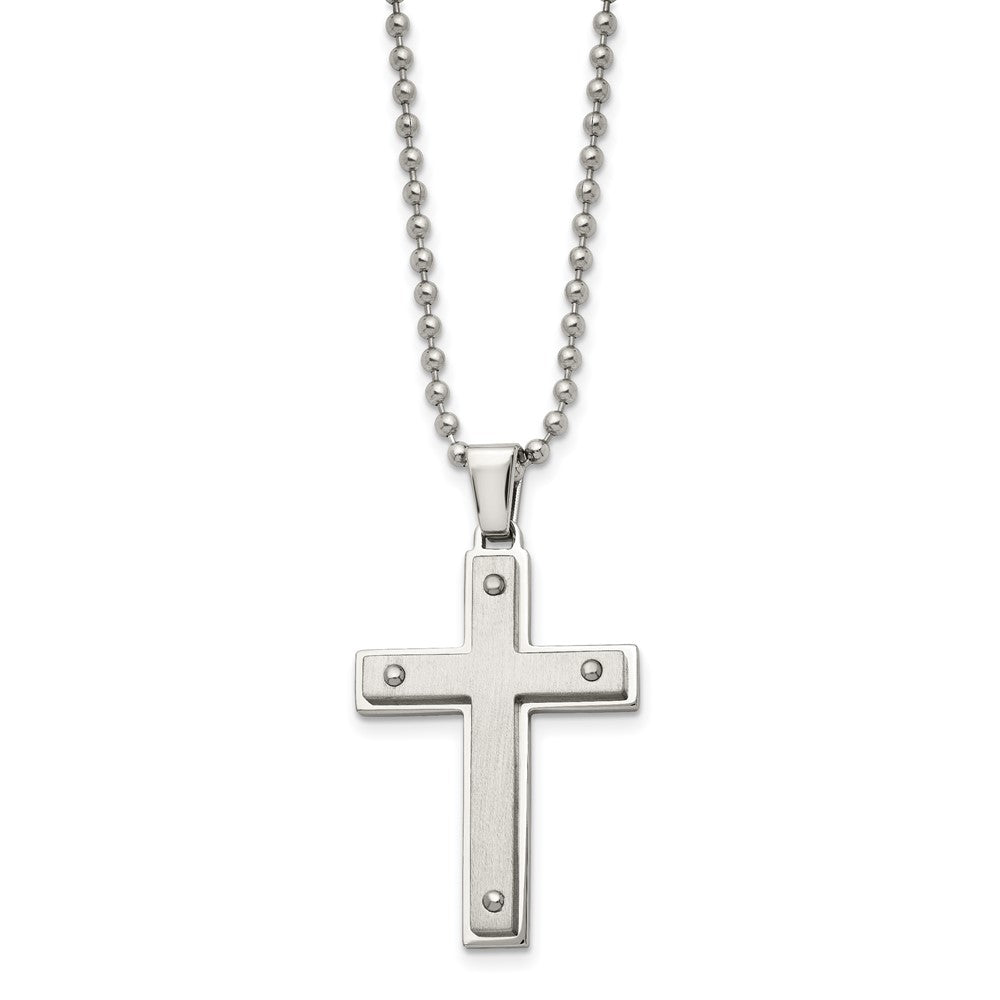 FJC Finejewelers Stainless Steel Ball Brushed and Cross 22in Necklace 22 Inches x 27 mm