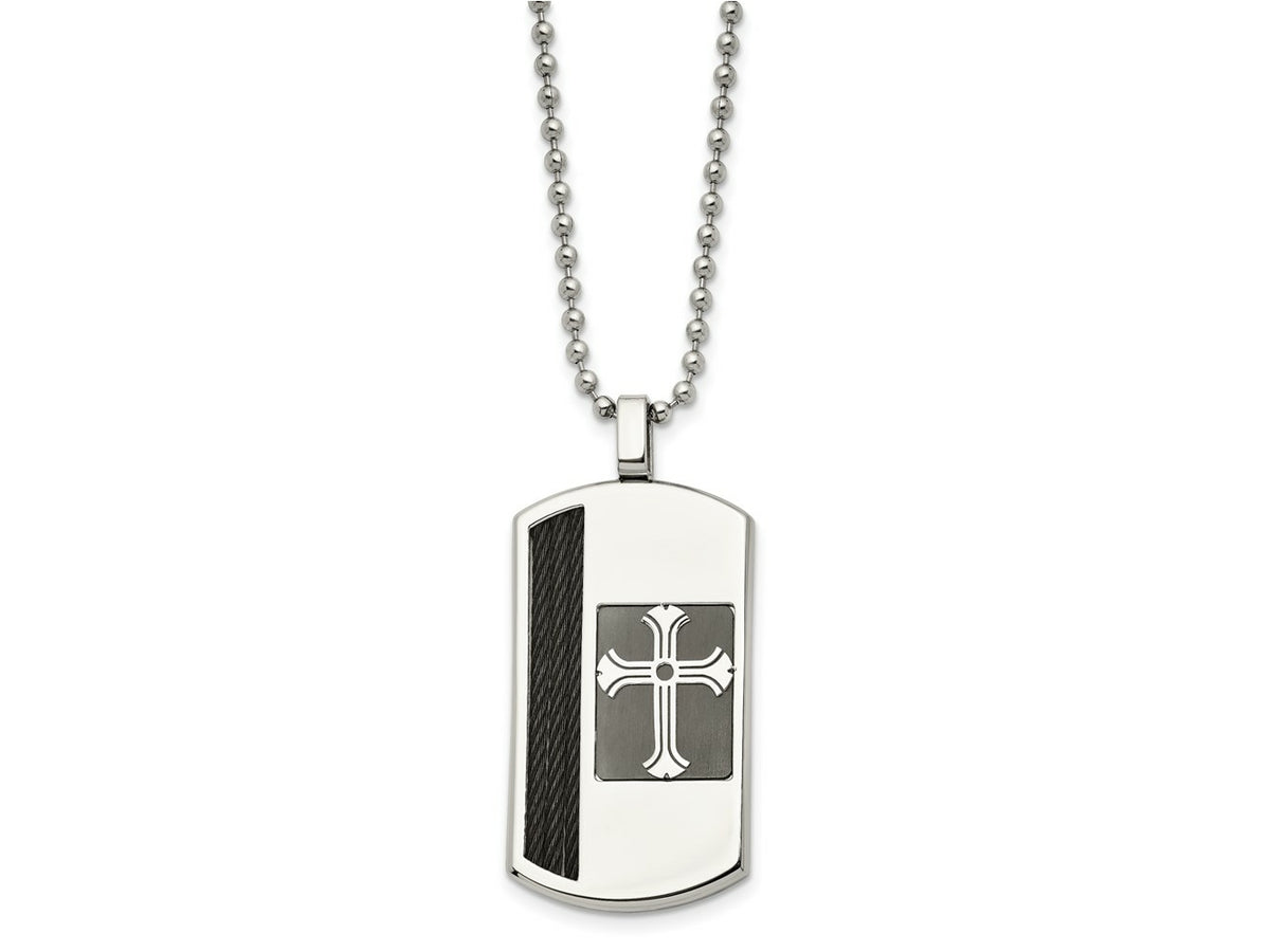 FJC Finejewelers Stainless Steel Dog Tag Brushed and Black IP-plated Cable Cross Necklace 22 Inches x 24