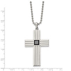FJC Finejewelers Stainless Steel Ball Brushed and with Black CZ Cross 24in Necklace 24 Inches x 32 mm