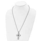 FJC Finejewelers Stainless Steel Ball Brushed and with Black CZ Cross 24in Necklace 24 Inches x 32 mm