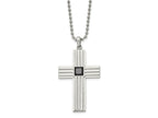 FJC Finejewelers Stainless Steel Ball Brushed and with Black CZ Cross 24in Necklace 24 Inches x 32 mm