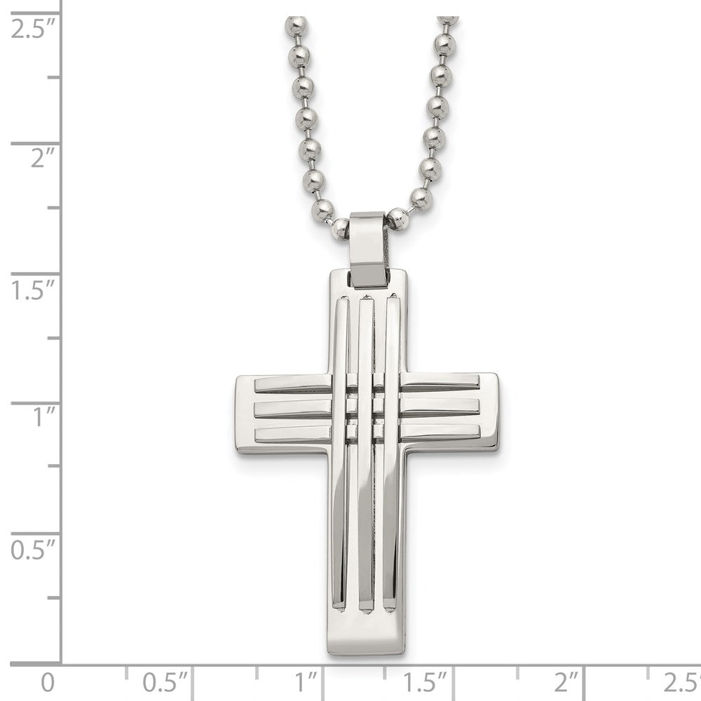FJC Finejewelers Stainless Steel Ball Polished Cross 22in Necklace 22 Inches x 27 mm