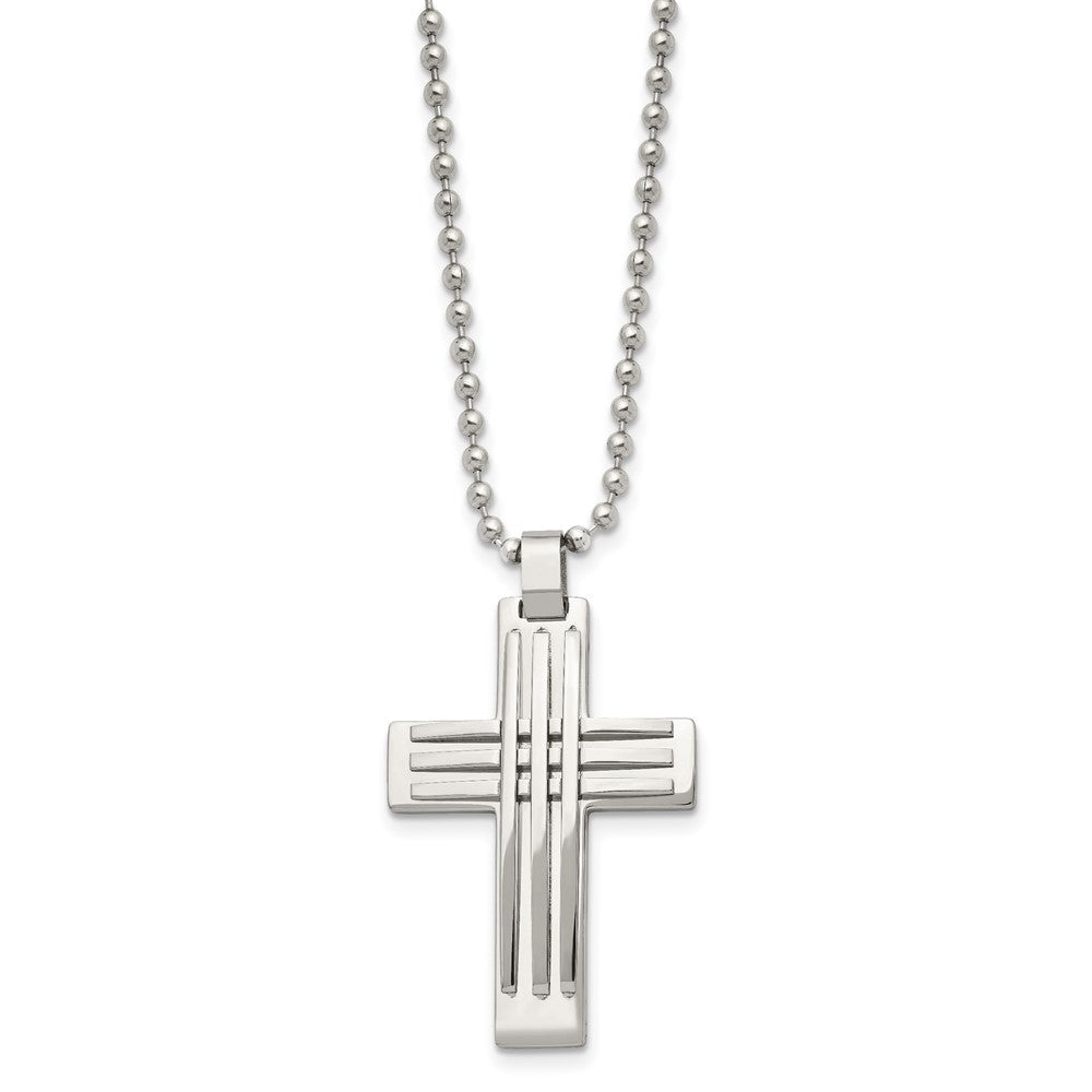 FJC Finejewelers Stainless Steel Ball Polished Cross 22in Necklace 22 Inches x 27 mm