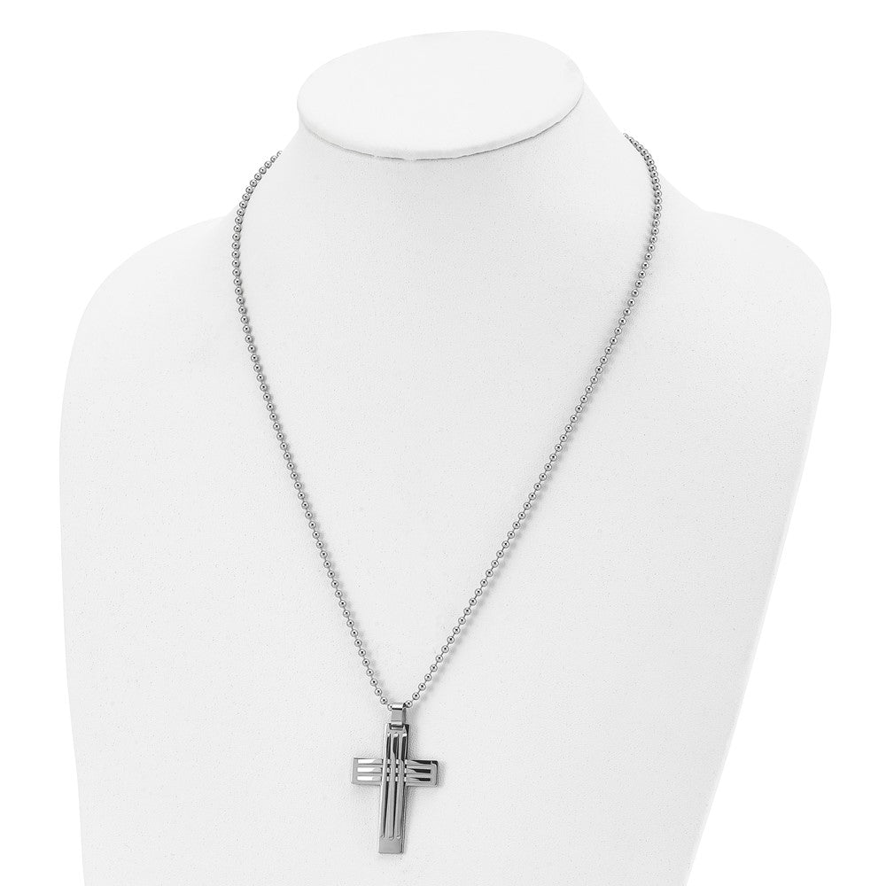 FJC Finejewelers Stainless Steel Ball Polished Cross 22in Necklace 22 Inches x 27 mm
