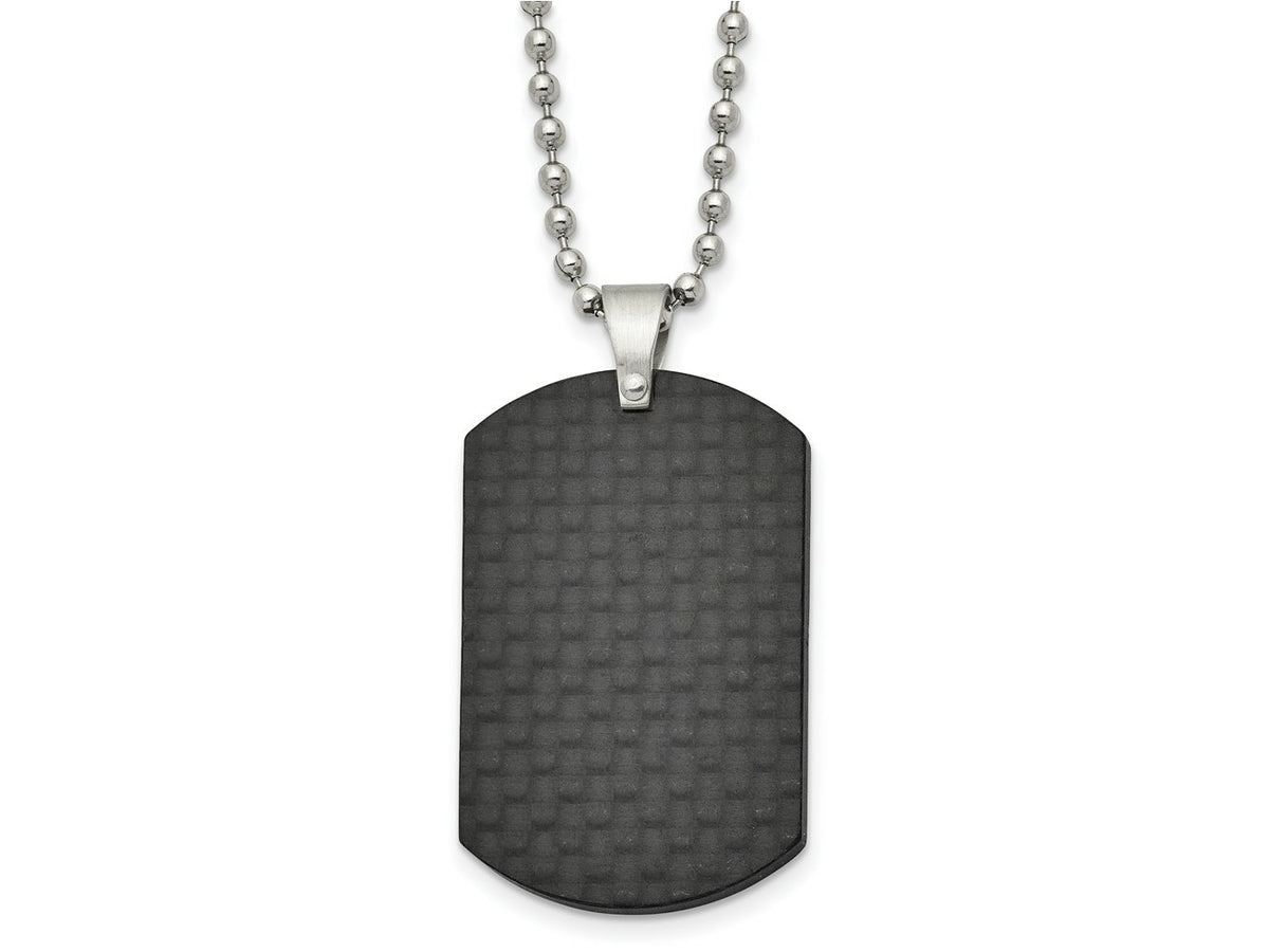 FJC Finejewelers Stainless Steel Ball Brushed Black Solid Carbon Fiber Dog Tag Necklace 22 Inches x 25.16 mm