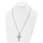FJC Finejewelers Stainless Steel Ball with Grey Carbon Fiber Inlay Cross 24in Necklace 24 Inches x 32 mm