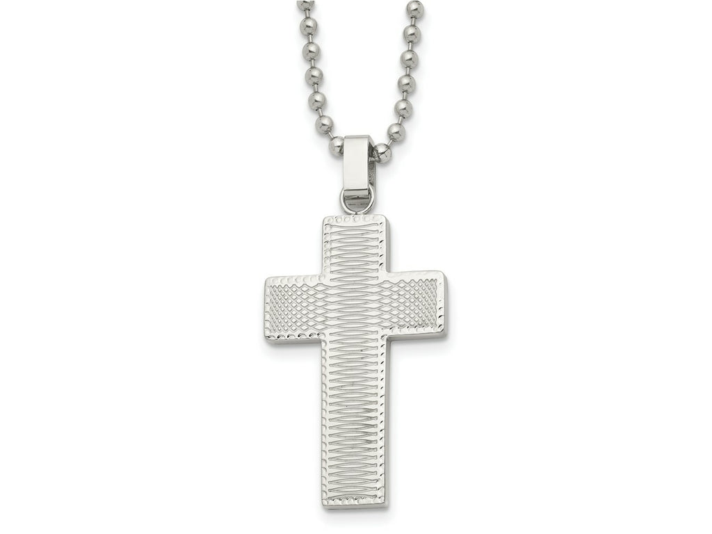 FJC Finejewelers Stainless Steel Polished Laser cut Cross 22in Necklace 22 Inches x 21 mm