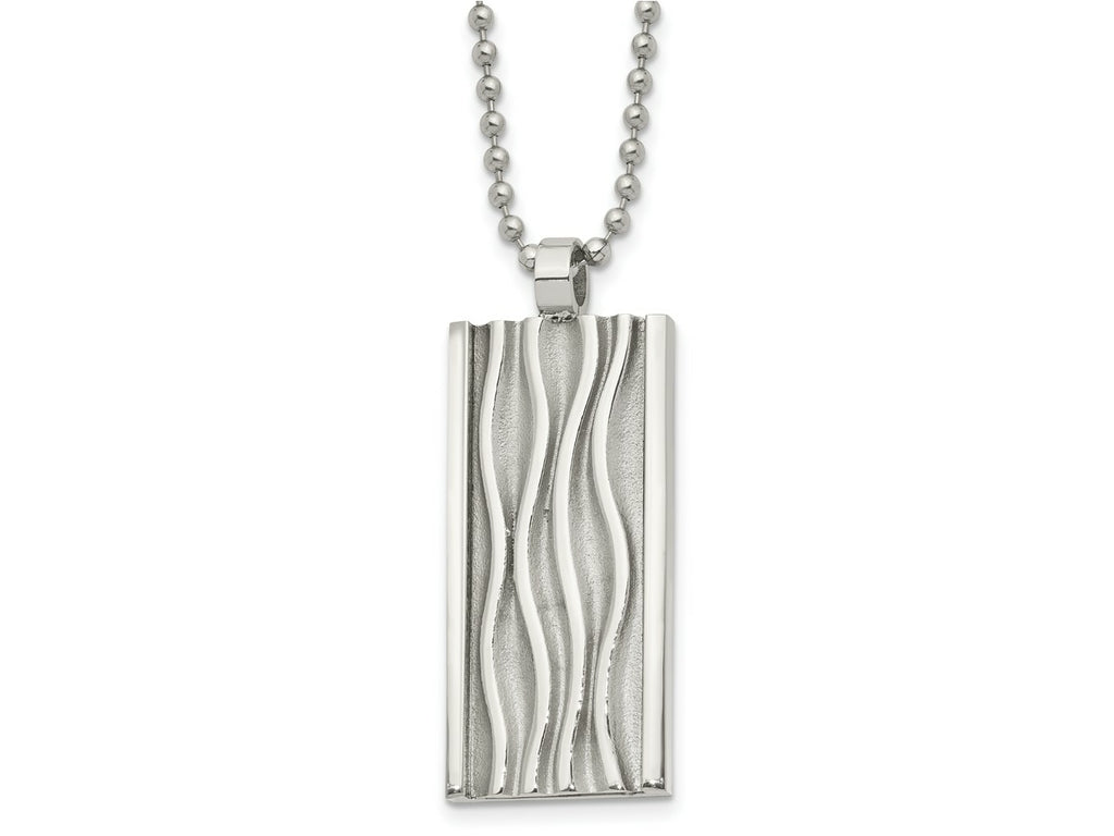 FJC Finejewelers Stainless Steel Ball Polished Wave Design Dog Tag Necklace 22 Inches x 18.68 mm