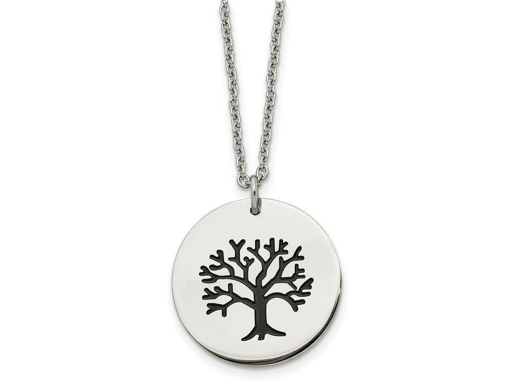 FJC Finejewelers Stainless Steel Polished and Enameled Family Tree of Life Necklace 22 Inches x 25.03 mm