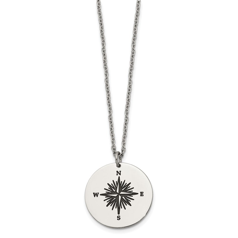 FJC Finejewelers Stainless Steel Polished Enamel ALL WHO WANDER Compass Necklace 22 Inches x 24.92 mm