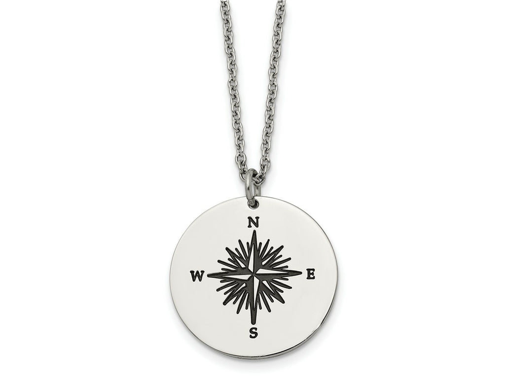 FJC Finejewelers Stainless Steel Polished Enamel ALL WHO WANDER Compass Necklace 22 Inches x 24.92 mm