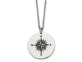 FJC Finejewelers Stainless Steel Polished Enamel ALL WHO WANDER Compass Necklace 22 Inches x 24.92 mm