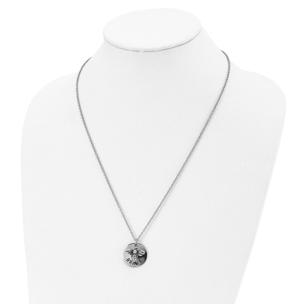 FJC Finejewelers Stainless Steel Cable and Enameled Bumble Bee BRAVE Necklace 22 Inches x 22.07 mm
