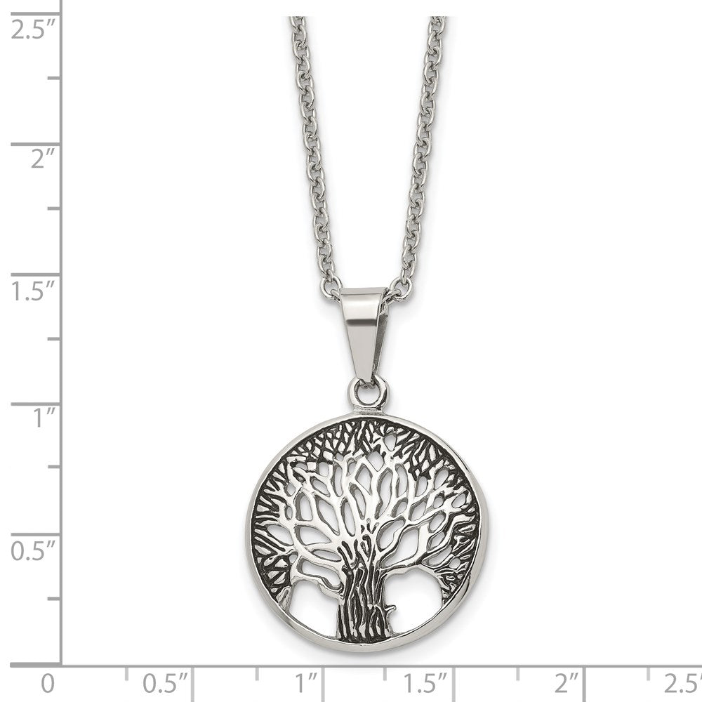 FJC Finejewelers Stainless Steel Cable Antiqued and Tree of Life 20in Necklace 20 Inches x 24.59 mm