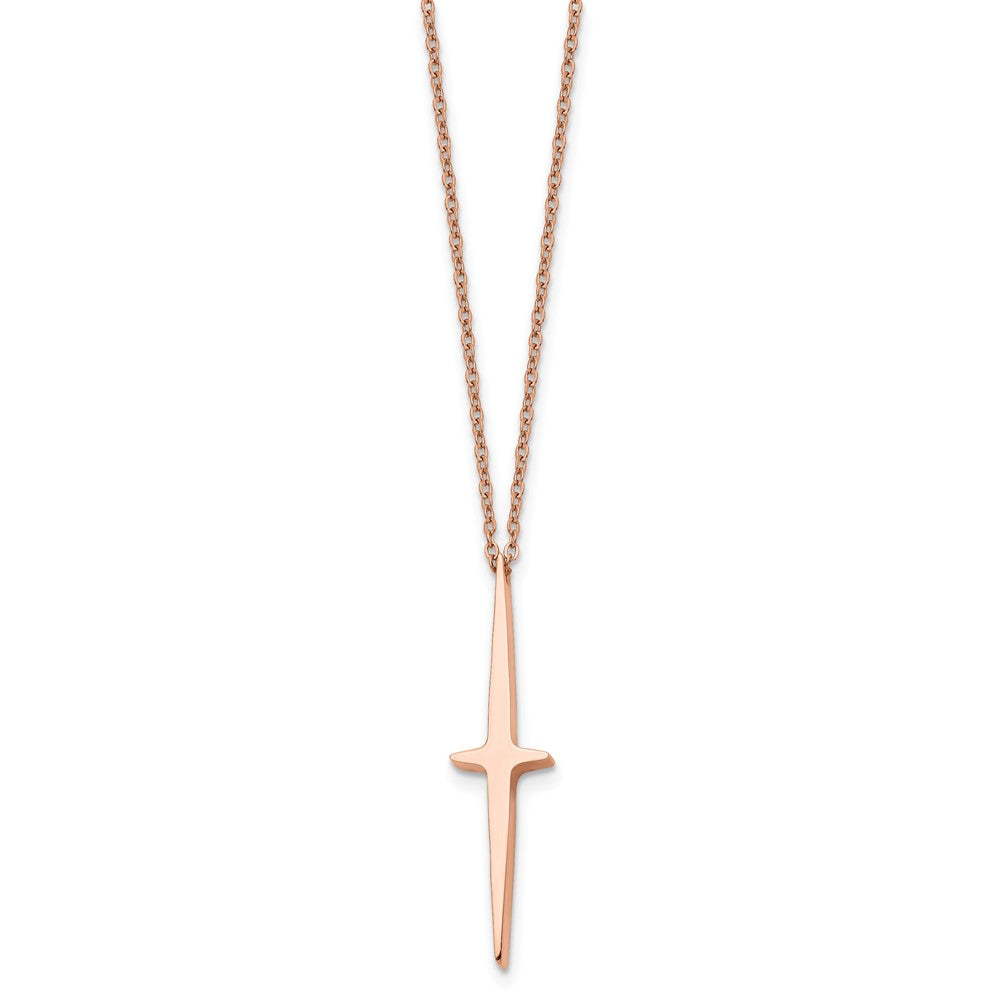 FJC Finejewelers Stainless Steel Cable Rose IP-plated Cross 2 in ext Necklace 16 Inches x 9 mm
