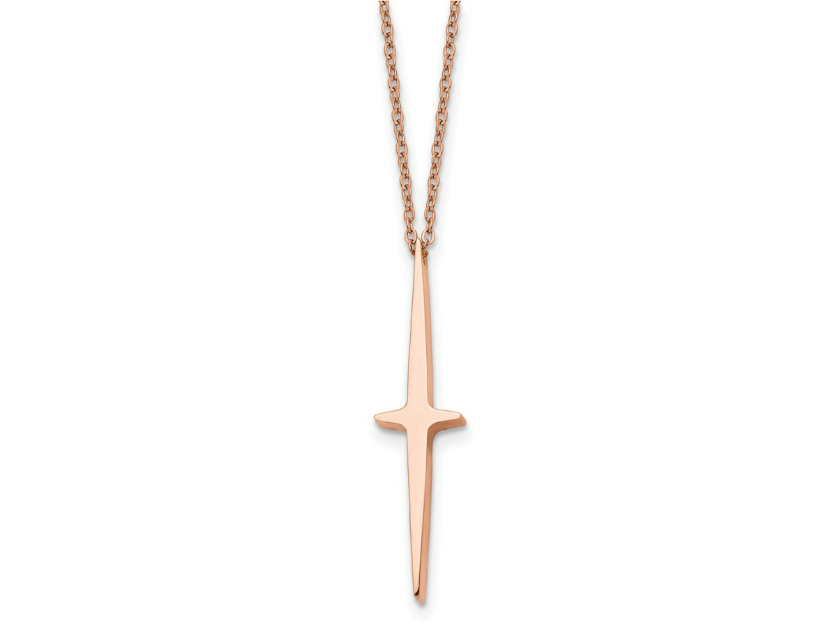 FJC Finejewelers Stainless Steel Cable Rose IP-plated Cross 2 in ext Necklace 16 Inches x 9 mm