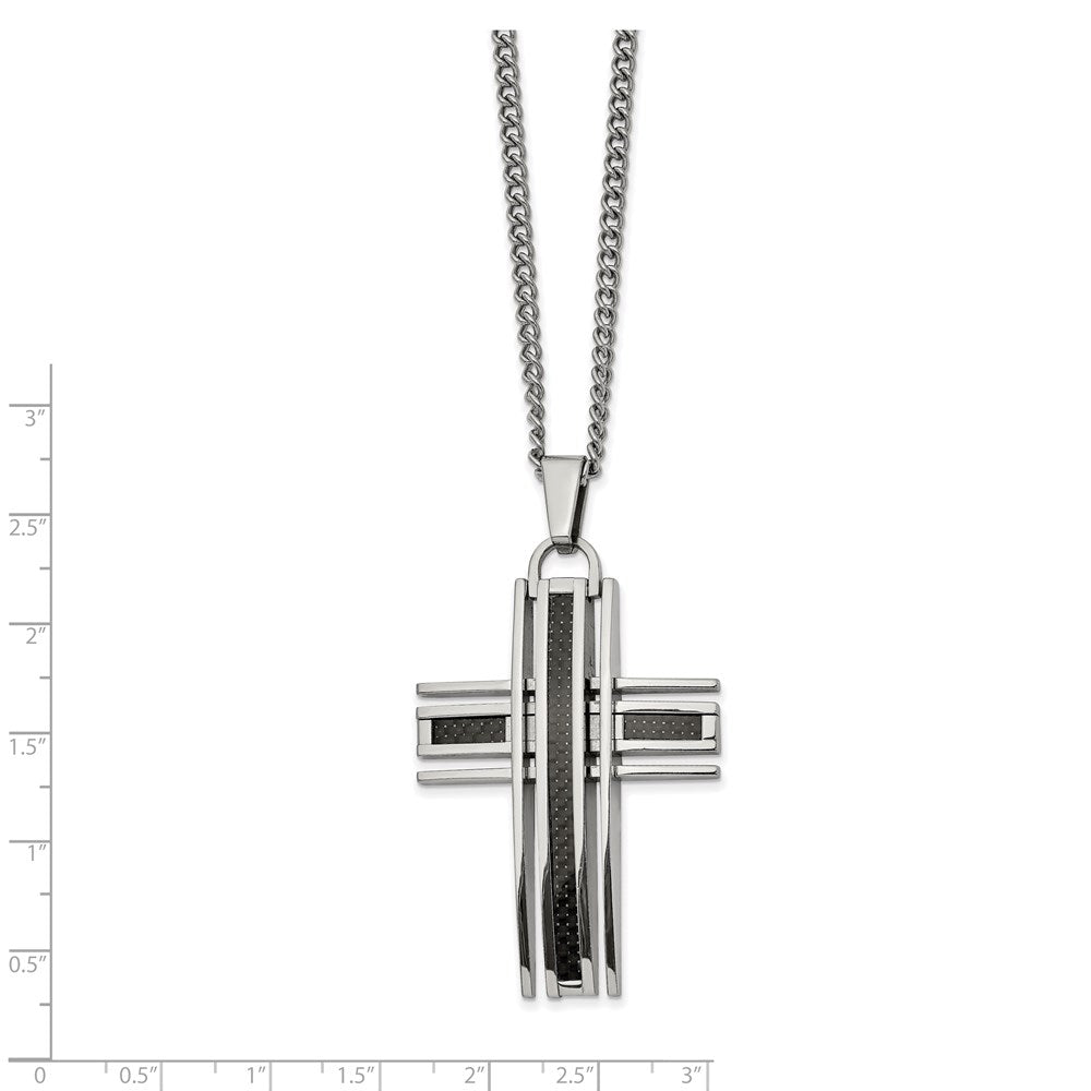 FJC Finejewelers Stainless Steel Spiga with Black Carbon Fiber Inlay Cross Necklace 24 Inches x 35