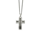 FJC Finejewelers Stainless Steel Spiga with Black Carbon Fiber Inlay Cross Necklace 24 Inches x 35