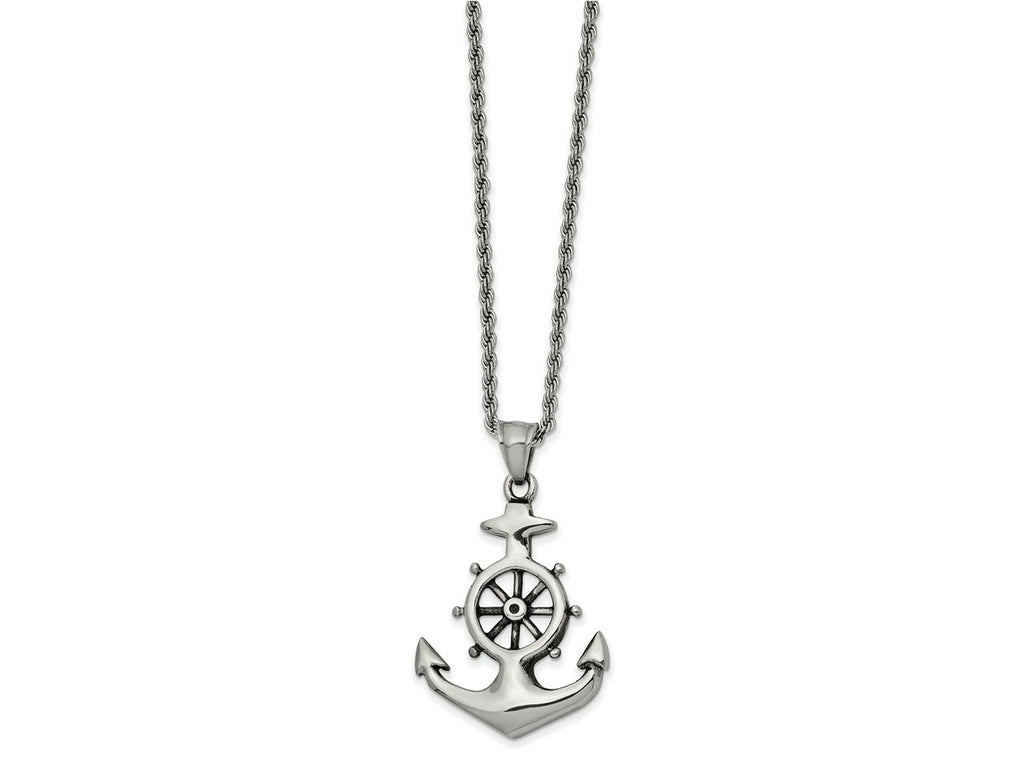 FJC Finejewelers Stainless Steel Antiqued and Polished Anchor 24in Necklace 24 Inches x 30.38 mm