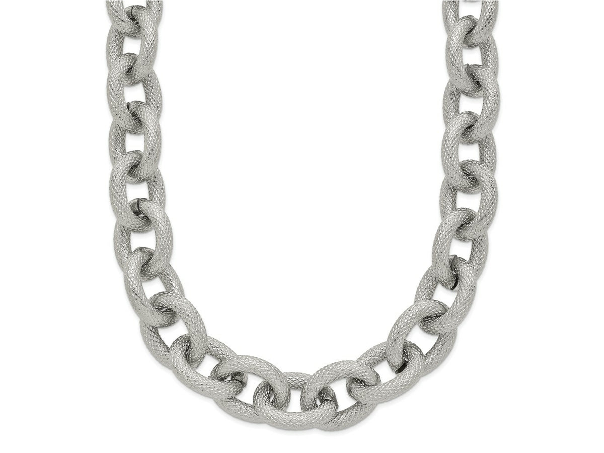FJC Finejewelers Stainless Steel Polished and Textured Link 16.5in 2 in ext. Necklace 18.5 Inches x 11.93 mm