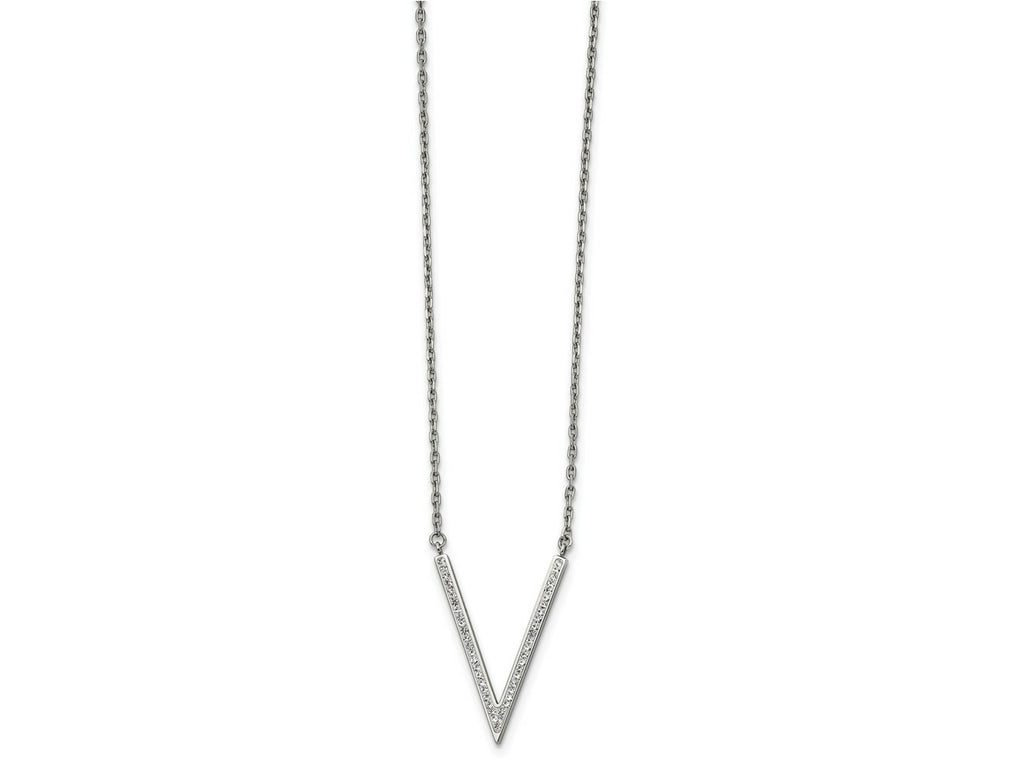 FJC Finejewelers Stainless Steel Fancy with Preciosa Crystal with 1.25in ext V-shape Necklace 17.75 Inches x 21 mm