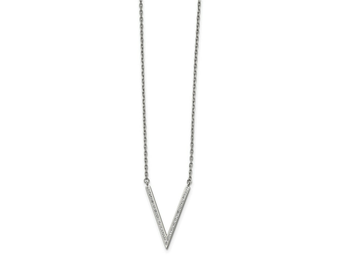 FJC Finejewelers Stainless Steel Fancy with Preciosa Crystal with 1.25in ext V-shape Necklace 17.75 Inches x 21 mm
