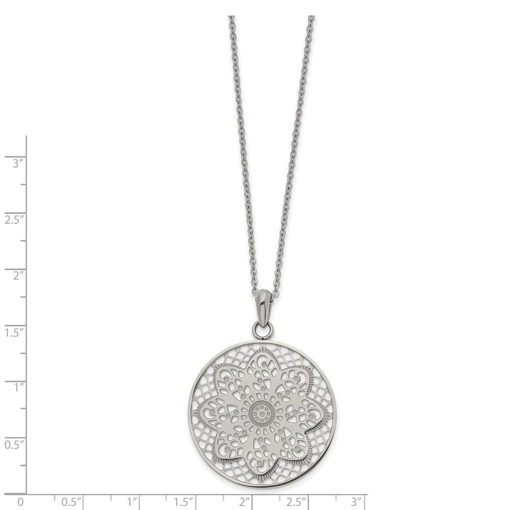 FJC Finejewelers Stainless Steel Fancy Polished Cut-out Floral Necklace 22 Inches x 34.8 mm