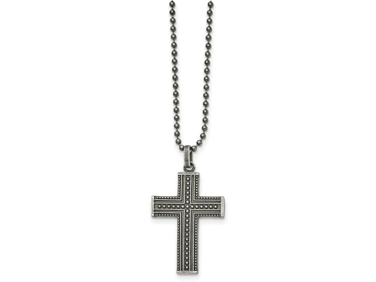 FJC Finejewelers Stainless Steel Ball Antiqued and GunMetal IP Cross 22in Necklace 22 Inches x 29 mm