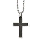 FJC Finejewelers Stainless Steel Ball with Carbon Fiber and Wood Inlay Reversible Cross Necklace 22 Inches x 29.94 mm